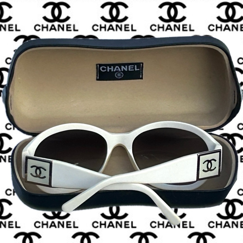 Authentic CHANEL Sunglasses w/Case ~ White Frame ~ Gradient Lenses